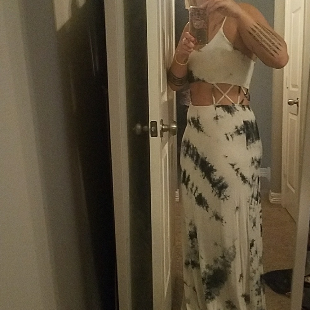 Black, white, and grey cut out maxi dress
